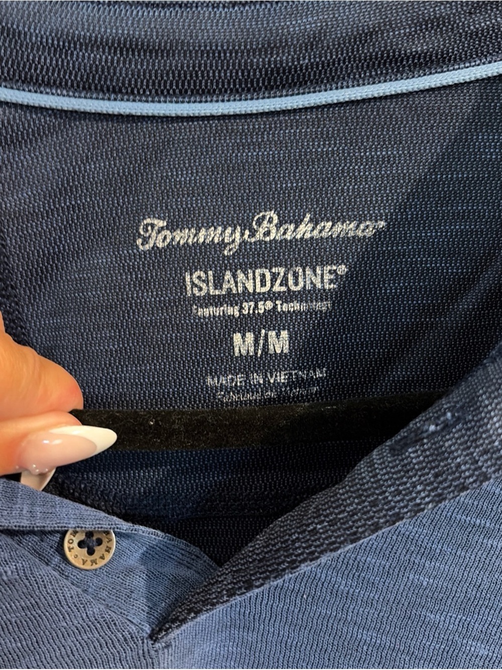 Tommy Bahama Blue Short-Sleeve Polo with Subtle Texture - Picture 3 of 7